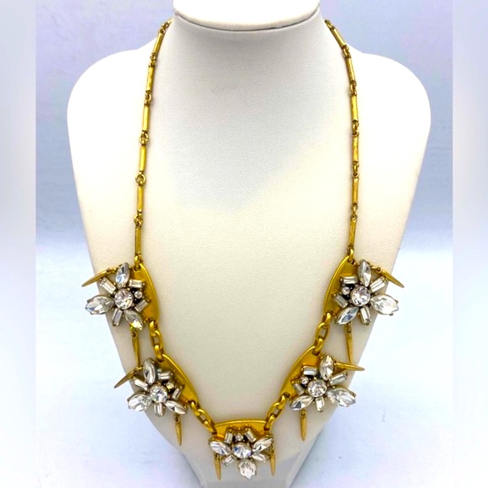 J Crew Designer Gold Tone Set With Sparkling Rhinestones Statement Neckkace